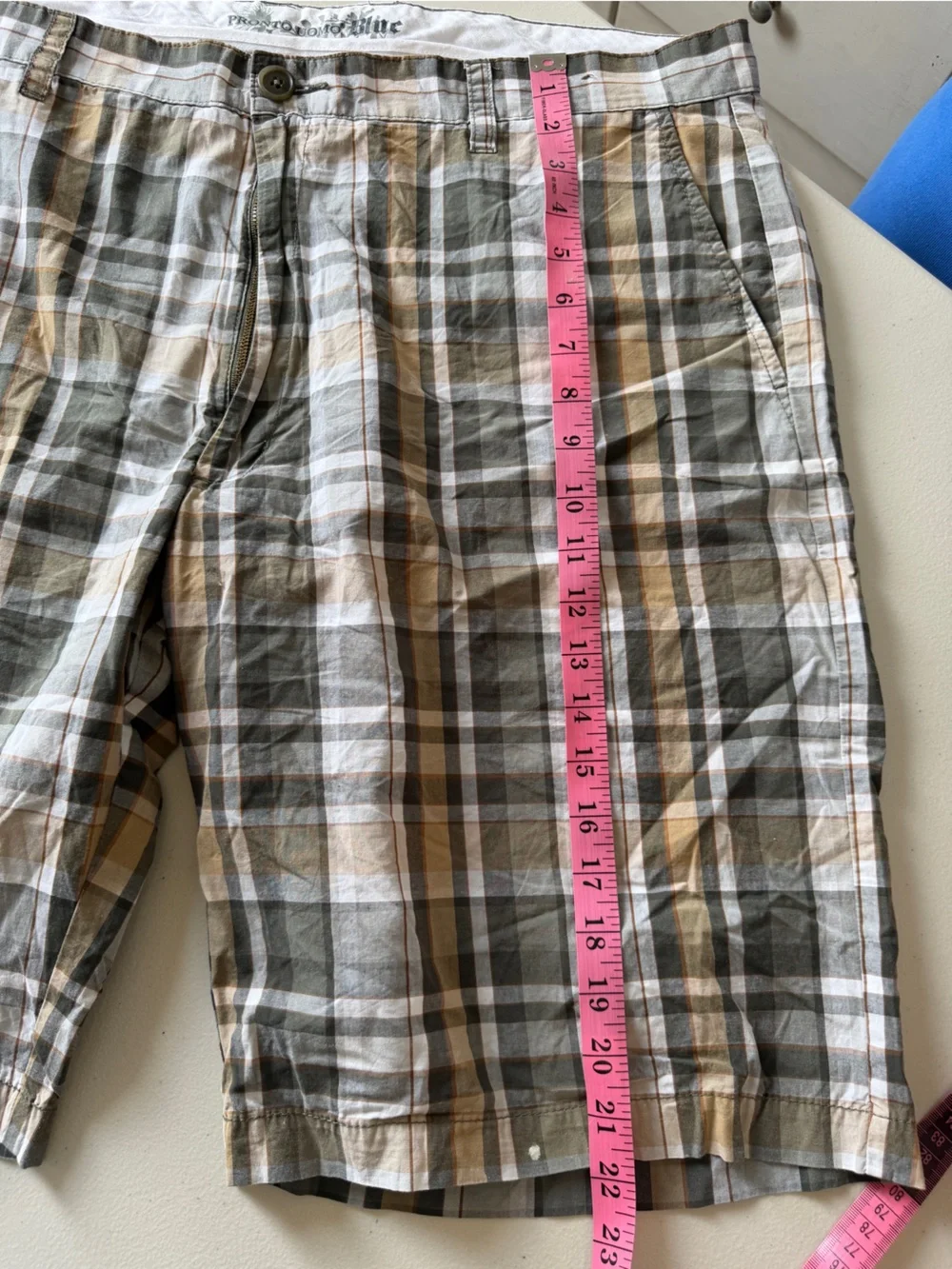 Vintage cotton PRONTO UOMO BLUE Plaid Flat Front Shorts